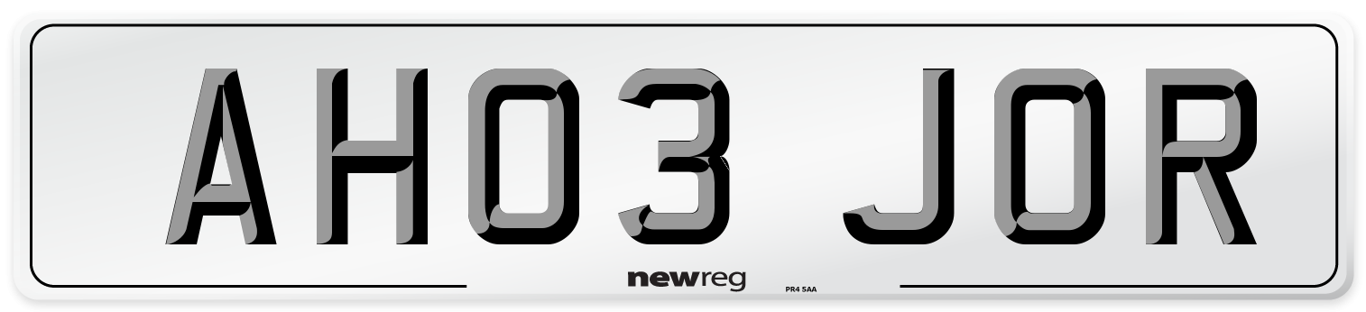 AH03 JOR Number Plate from New Reg